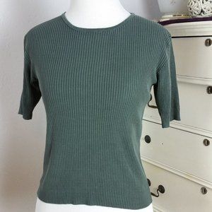 Olive Gr 100% Silk ribbed knit sweater